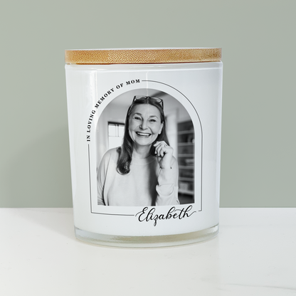 In Loving Memory White Glass Memorial Candle