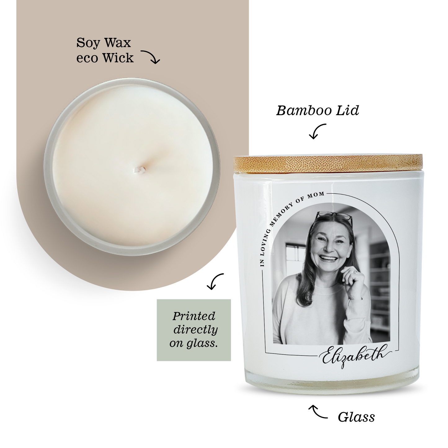 In Loving Memory White Glass Memorial Candle