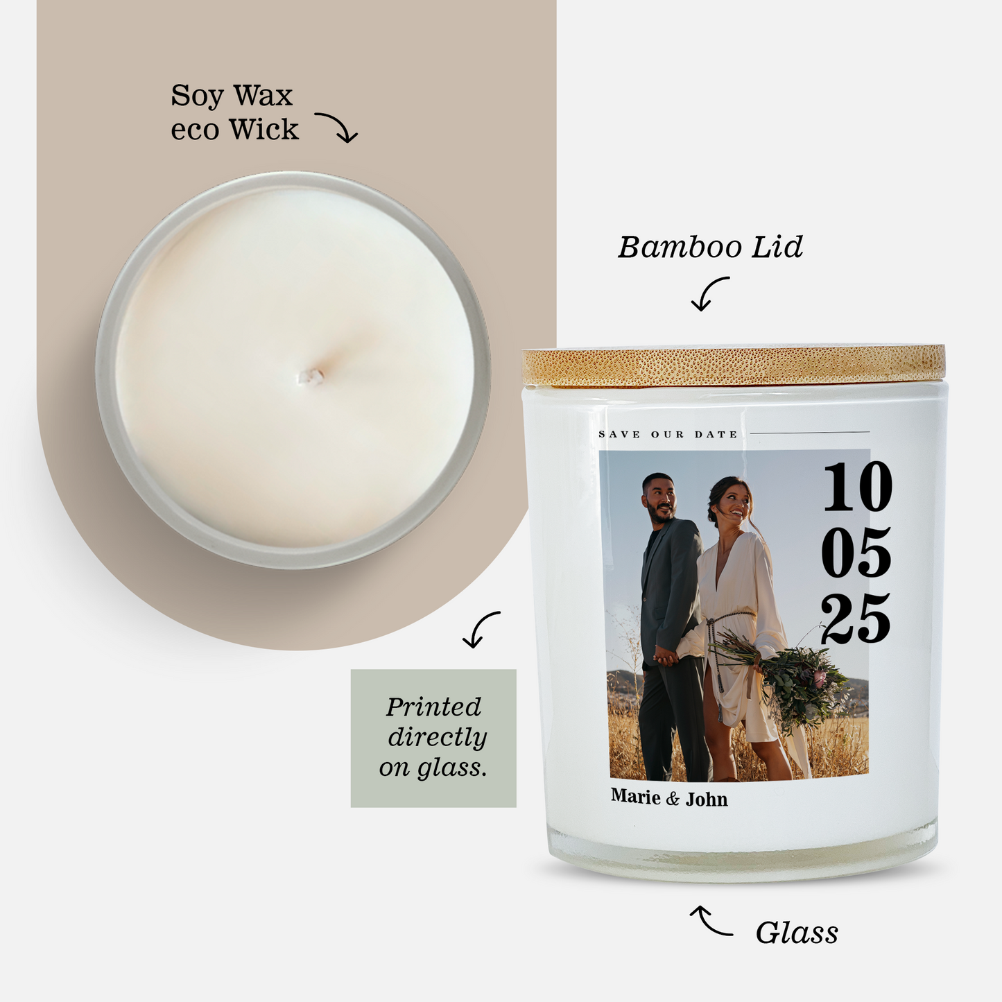 Save the Date Wedding Photo Candle