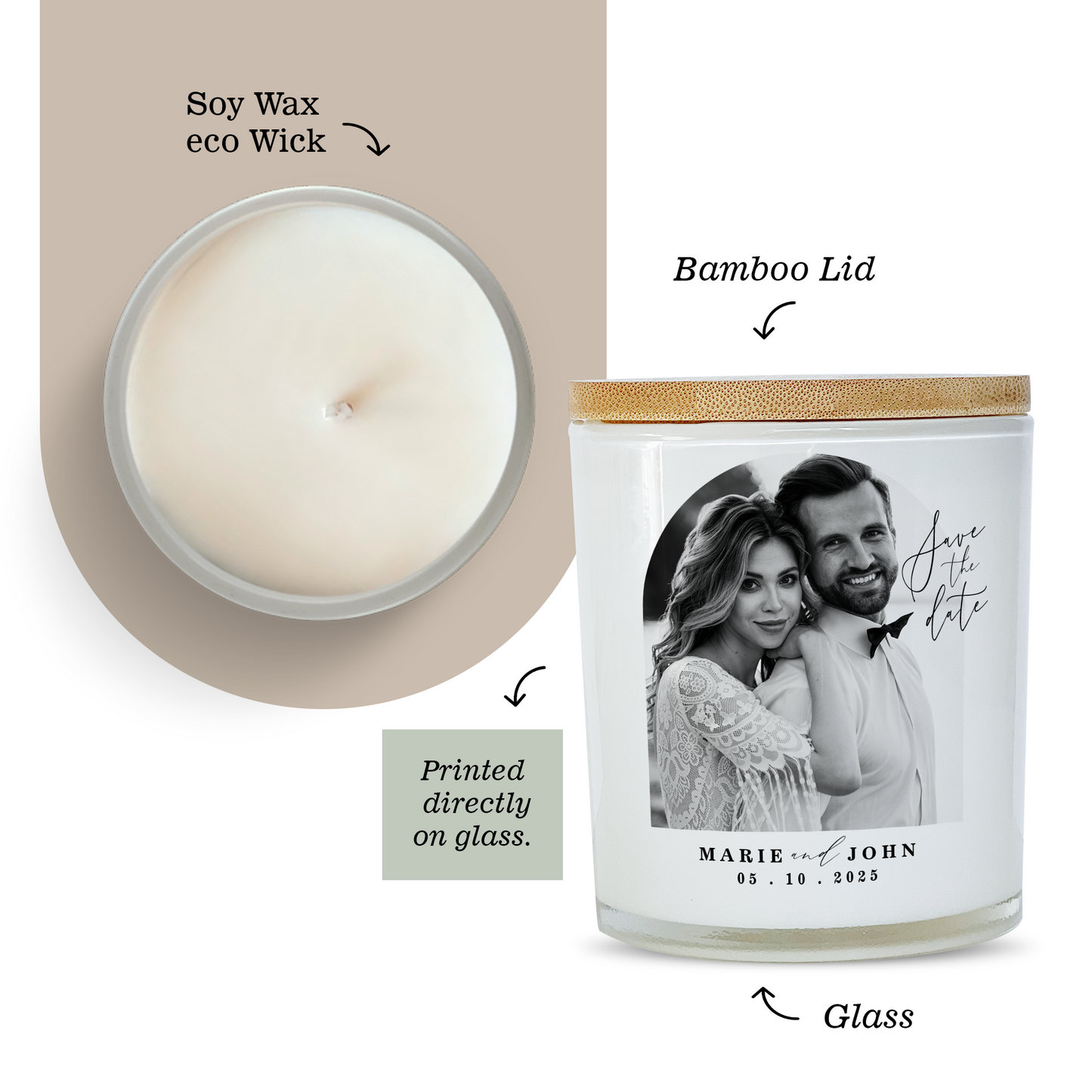 Save the Date Wedding Photo Candle